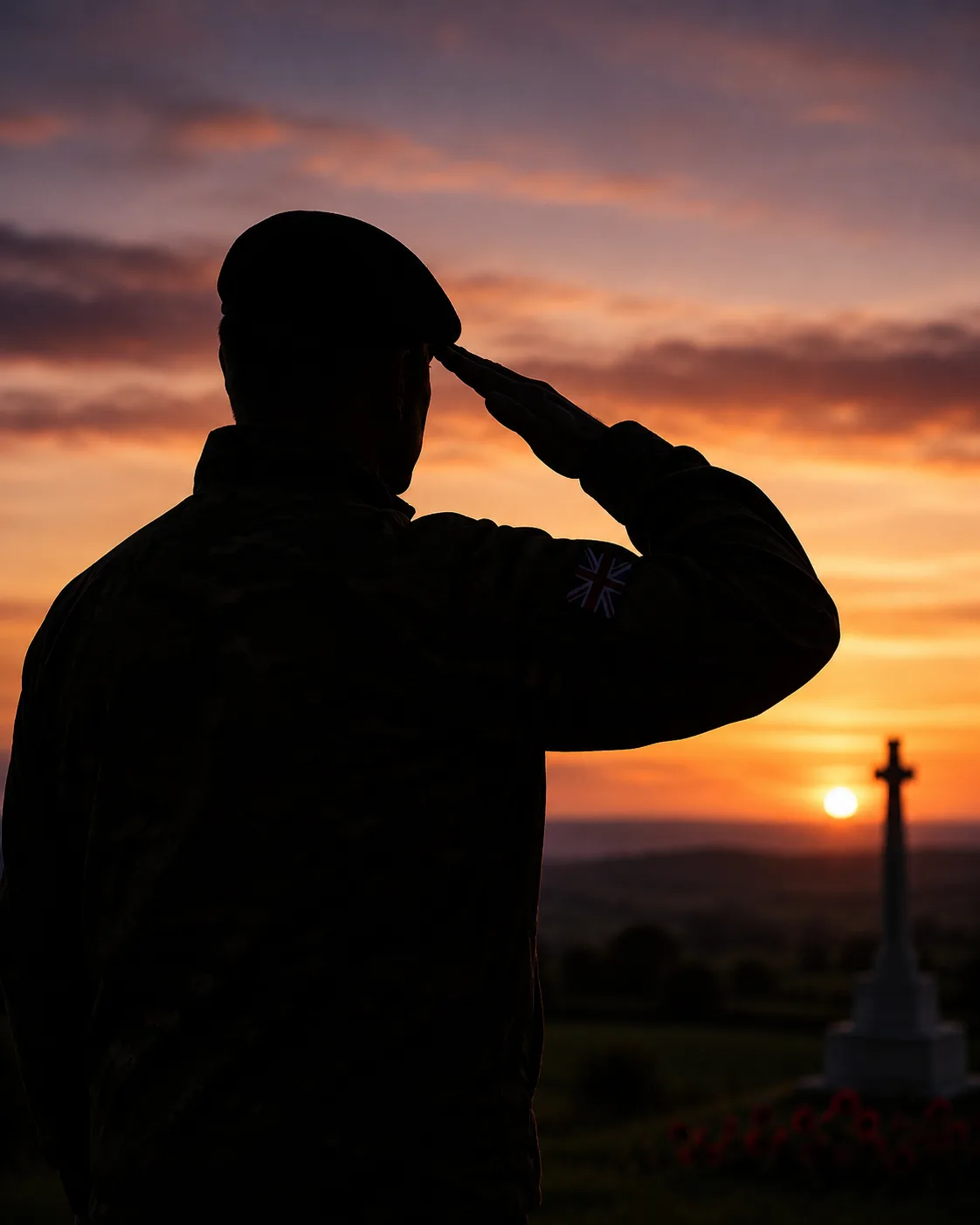 Disabled UK military veteran saluting at sunset — Project Independence Veterans (PIV) supporting veterans across Wigan and the North West